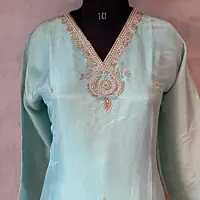 PURE ZARI TISSUE HANDWORK SUIT SET - BABY PINK - 50