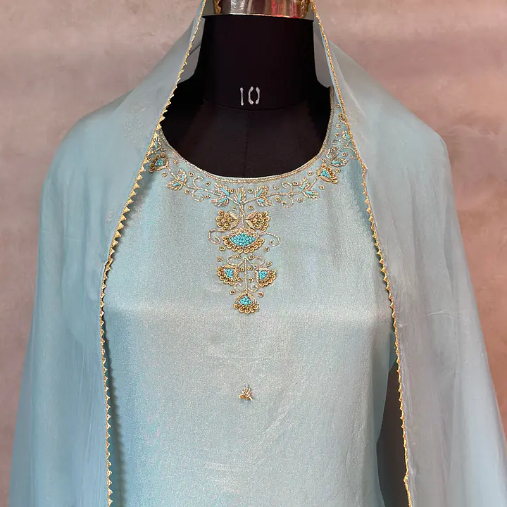 PURE ZARI TISSUE HANDWORK SUIT SET - 42