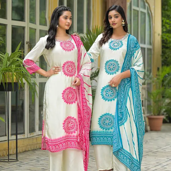 PURE CREP HANDWORK THREE PIECE SUIT - Pink - 38
