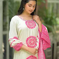 PURE CREP HANDWORK THREE PIECE SUIT - Pink - 40