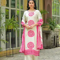 PURE CREP HANDWORK THREE PIECE SUIT - Pink - 42