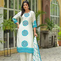 PURE CREP HANDWORK THREE PIECE SUIT - Sky blue - 42