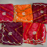 LAHARIYA HANDWORK CHIFFON SAREE - Rani pink