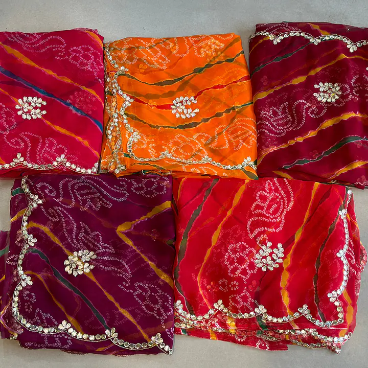 LAHARIYA HANDWORK CHIFFON SAREE - Rani pink