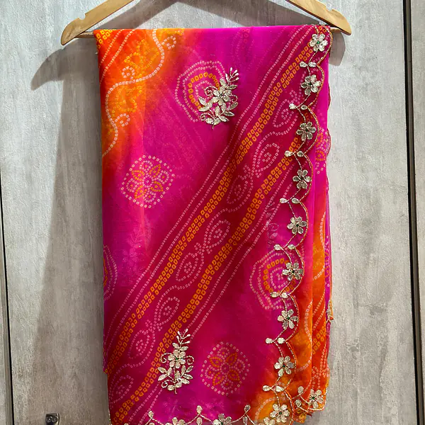 BHANDEJ PACHRANGI GOTTA PATTI HANDWORK SAREE - LIGHT PINK 2