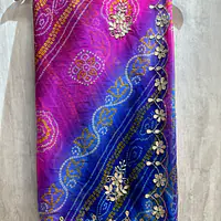 BHANDEJ PACHRANGI GOTTA PATTI HANDWORK SAREE - PINK SKYBLUE 5