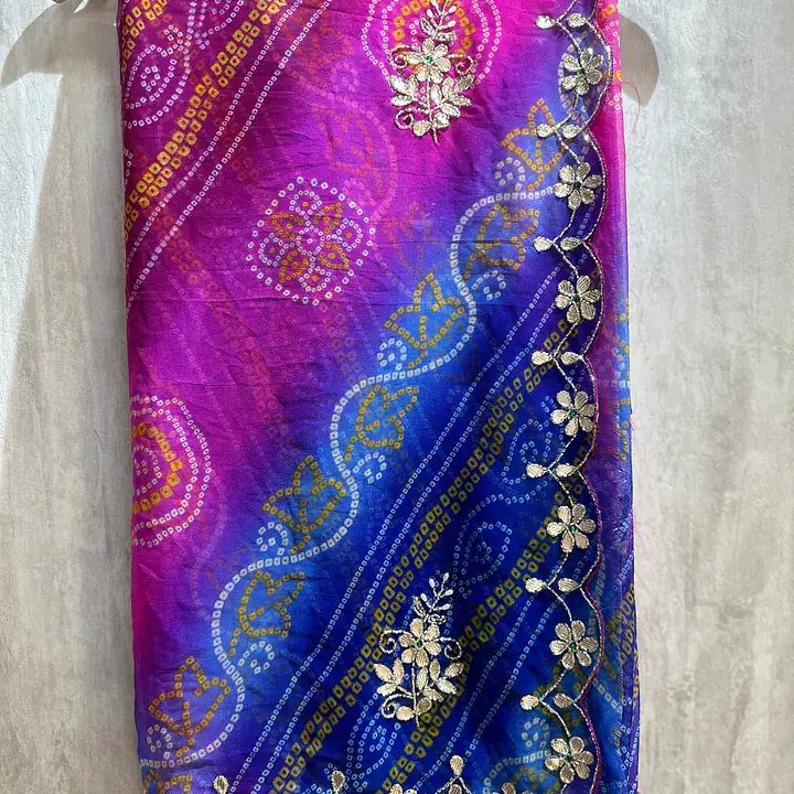 BHANDEJ PACHRANGI GOTTA PATTI HANDWORK SAREE - PINK SKYBLUE 5