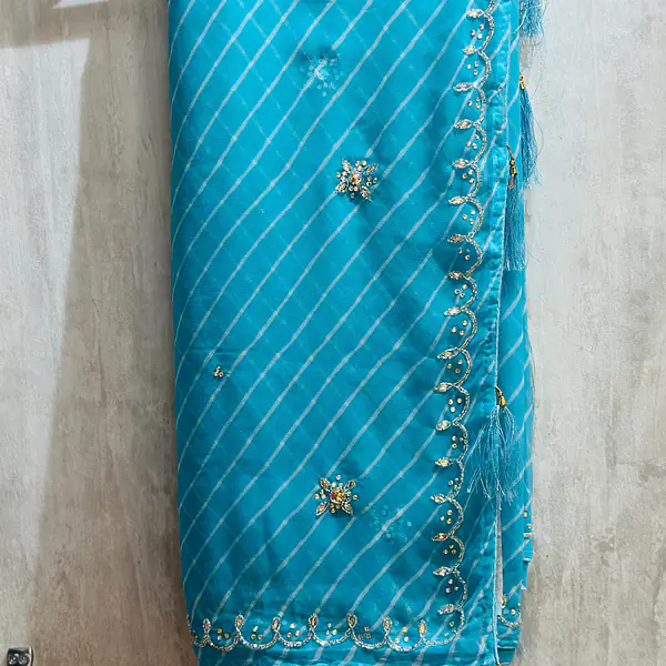 PURE CHIFFON HANDWORK LAHARIYA SAREE - Multicolour lahariya Saree
