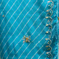 PURE CHIFFON HANDWORK LAHARIYA SAREE - Sky blue Lahariya