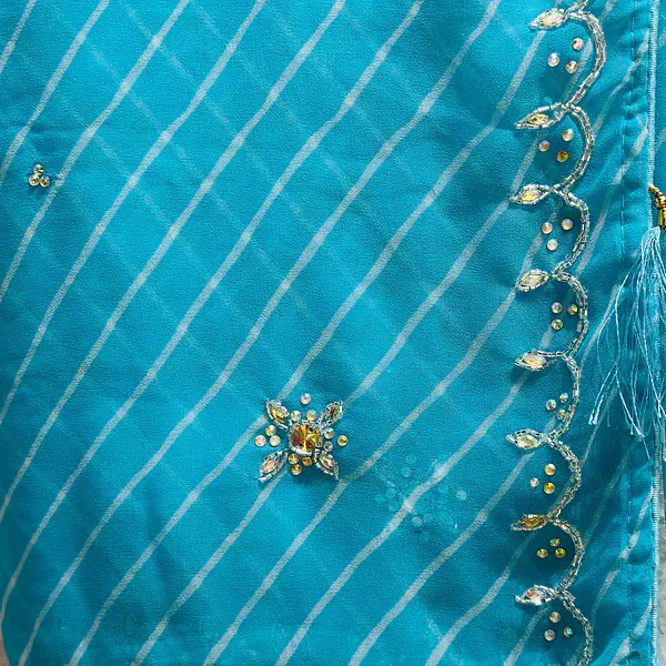 PURE CHIFFON HANDWORK LAHARIYA SAREE - Sky blue Lahariya