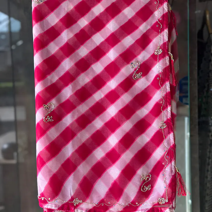PURE CHIFFON HANDWORK LAHARIYA SAREE - Blue Lahariya