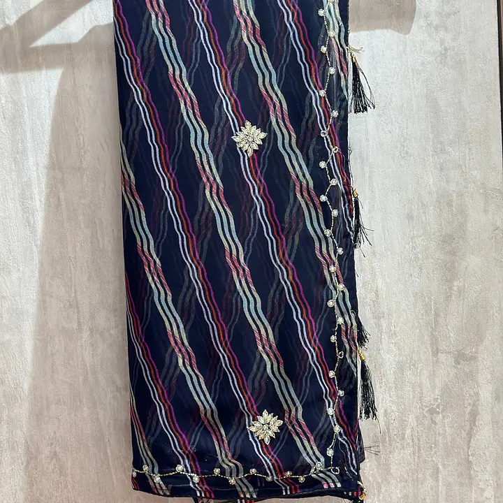 PURE CHIFFON HANDWORK LAHARIYA SAREE