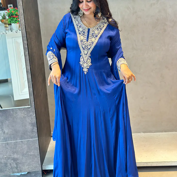 RAKHI SPECIAL ZARDOSI HANDWORK ANARKALI SUIT - Navy Blue - 38