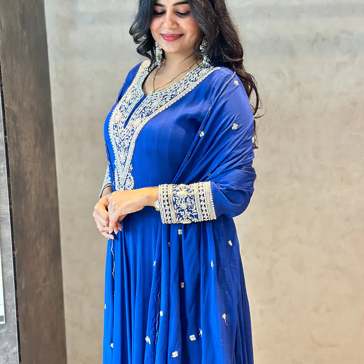 RAKHI SPECIAL ZARDOSI HANDWORK ANARKALI SUIT - Navy Blue - 42