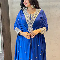 RAKHI SPECIAL ZARDOSI HANDWORK ANARKALI SUIT - Navy Blue - 44