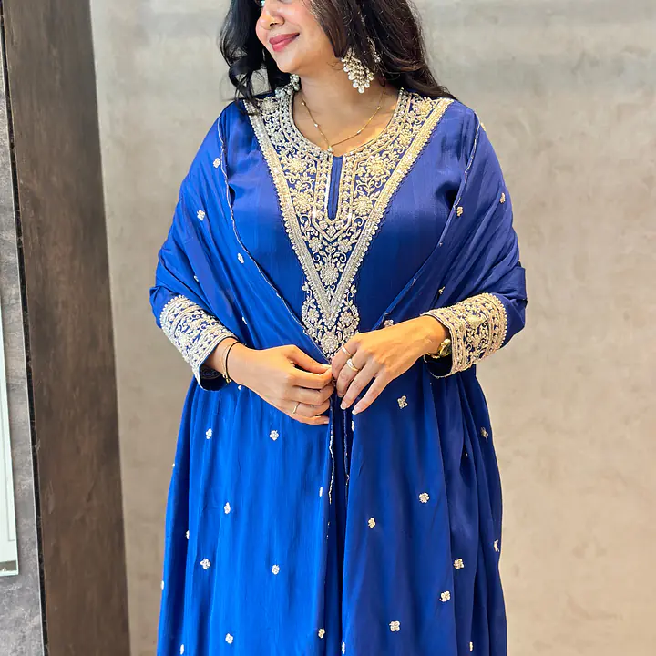 RAKHI SPECIAL ZARDOSI HANDWORK ANARKALI SUIT - Navy Blue - 44