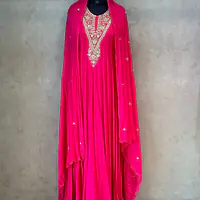 RAKHI SPECIAL ZARDOSI HANDWORK ANARKALI SUIT - Rani Pink - 42