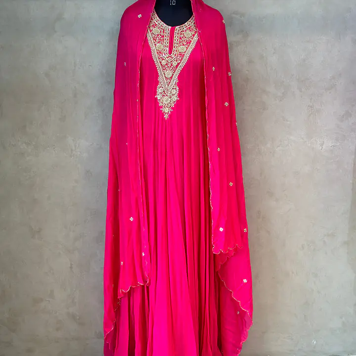 RAKHI SPECIAL ZARDOSI HANDWORK ANARKALI SUIT - Rani Pink - 42