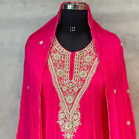 RAKHI SPECIAL ZARDOSI HANDWORK ANARKALI SUIT - Rani Pink - 44