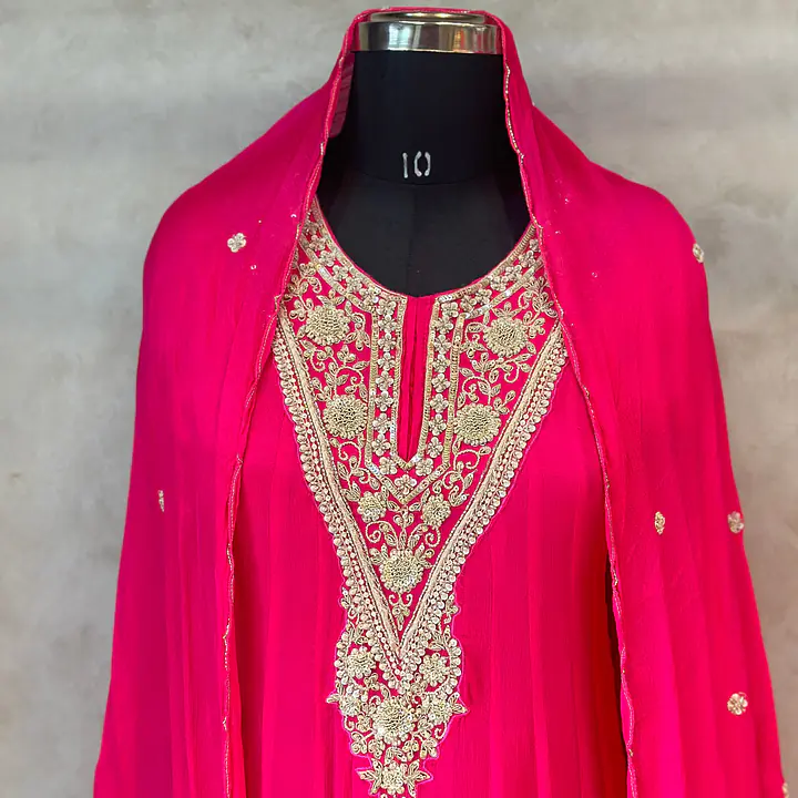 RAKHI SPECIAL ZARDOSI HANDWORK ANARKALI SUIT - Rani Pink - 44