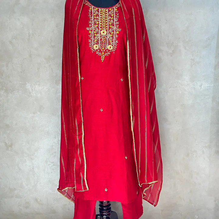 MODAL SILK HANDWORK SUIT SET FOR RAKHI - 38 - Dark Green