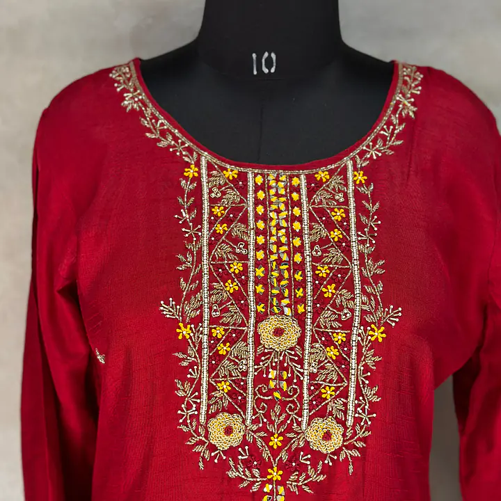 MODAL SILK HANDWORK SUIT SET FOR RAKHI - 42 - Dark Green