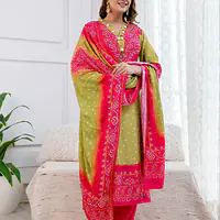 PURE MUSLIN BHANDEJ SUIT SET - 40