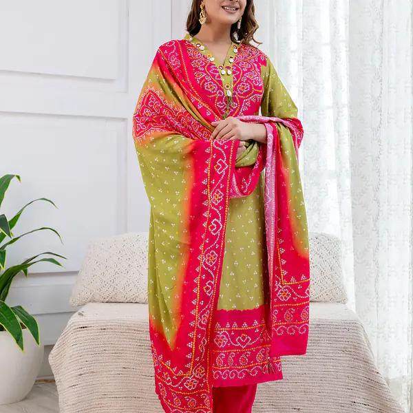 PURE MUSLIN BHANDEJ SUIT SET - 40