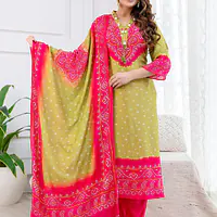 PURE MUSLIN BHANDEJ SUIT SET - 42