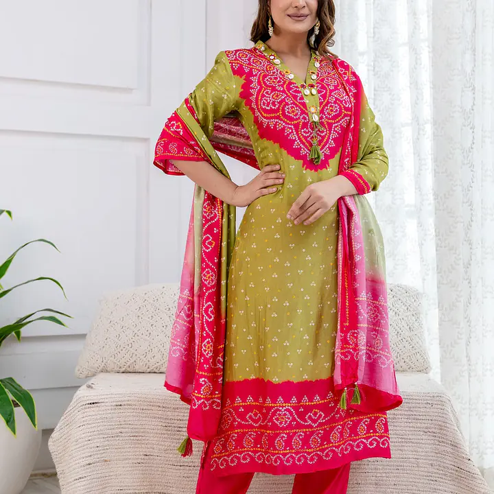 PURE MUSLIN BHANDEJ SUIT SET - 44