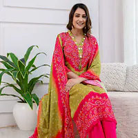 PURE MUSLIN BHANDEJ SUIT SET - 46