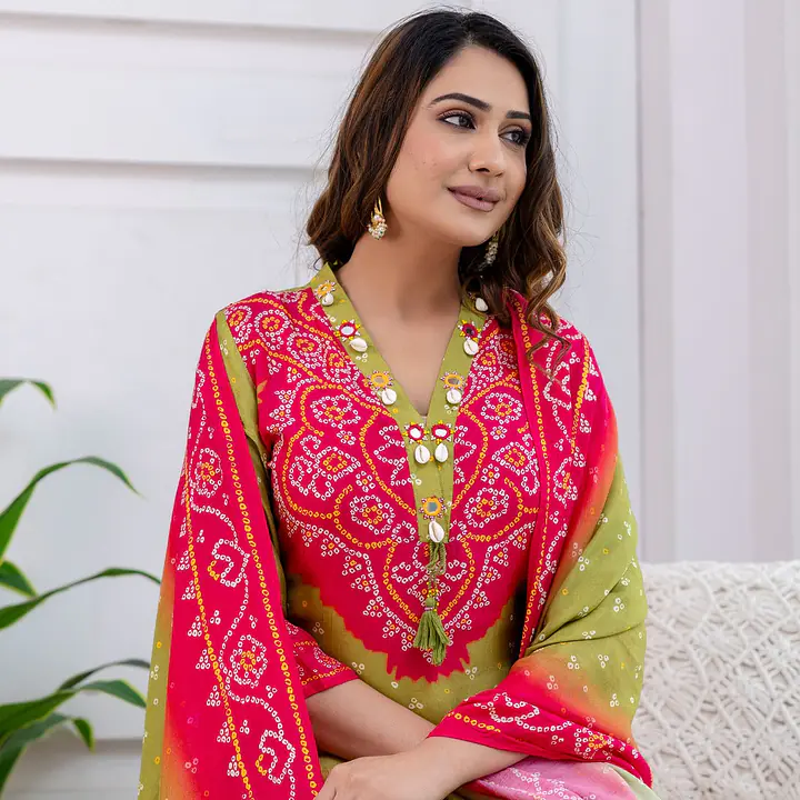 PURE MUSLIN BHANDEJ SUIT SET