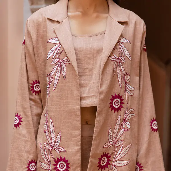 CO-ORD SET WITH JACKET - Dusty Rose Biege - 36
