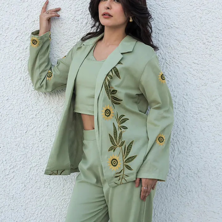 CO-ORD SET WITH JACKET - Sea Green - 42