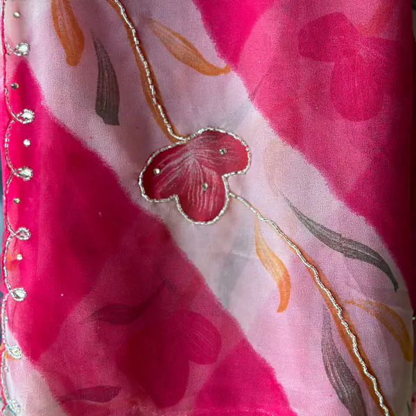 FLORAL PRINT HANDWORK SAREE - Yellow floral