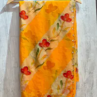 FLORAL PRINT HANDWORK SAREE - Red floral