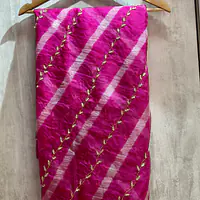 PURE SOFT ZARI TISSUE LAHRIYA HANDWORK SAREE - Blue
