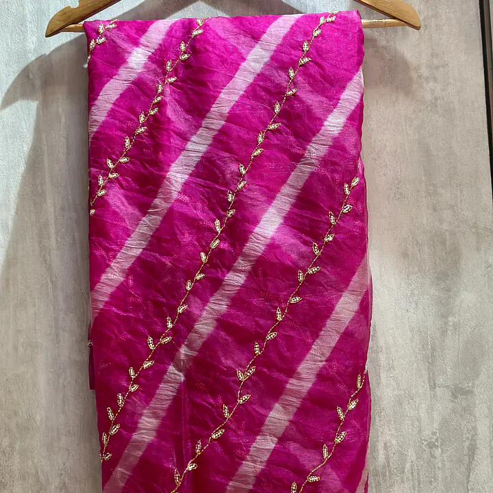 PURE SOFT ZARI TISSUE LAHRIYA HANDWORK SAREE - Blue