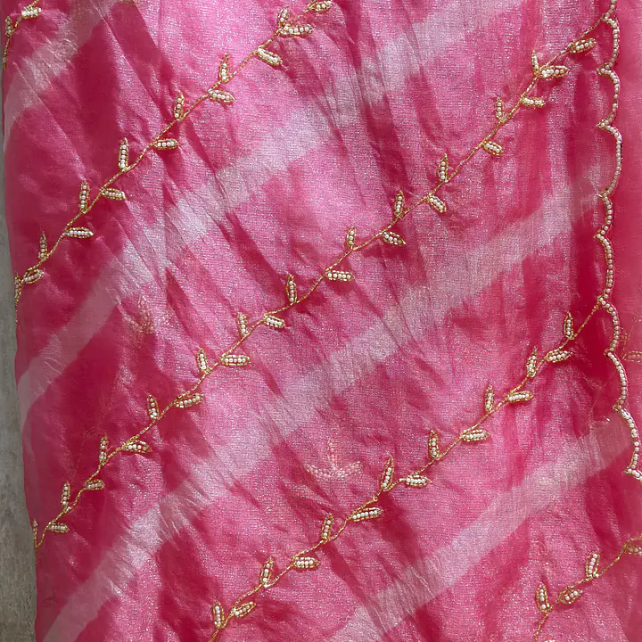 PURE SOFT ZARI TISSUE LAHRIYA HANDWORK SAREE