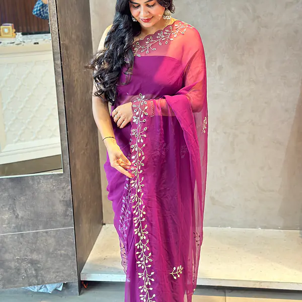 GEORGETTE HANDWORK SAREE - Wine