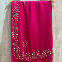 GEORGETTE HANDWORK SAREE - Rani pink