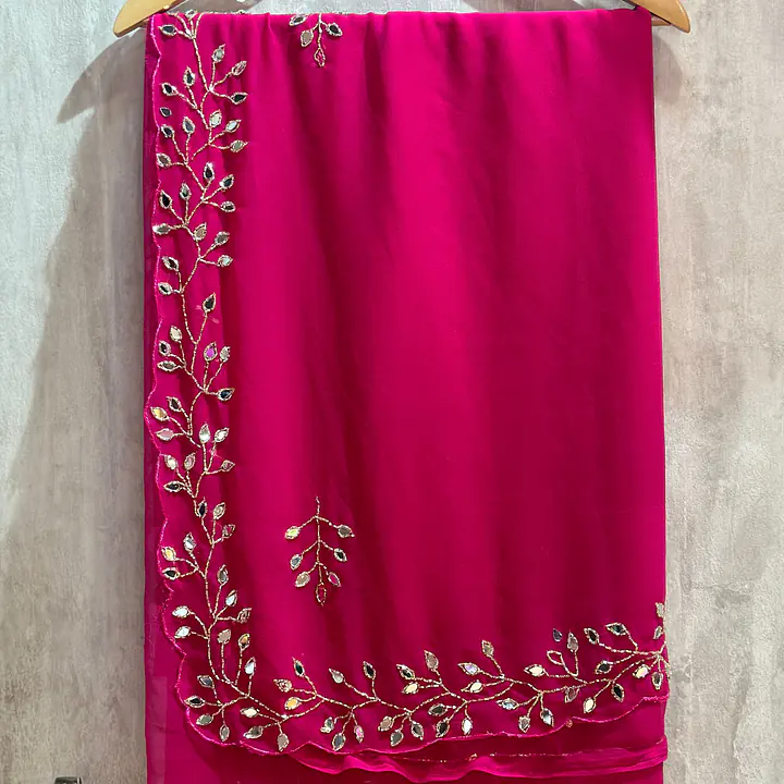 GEORGETTE HANDWORK SAREE - Rani pink