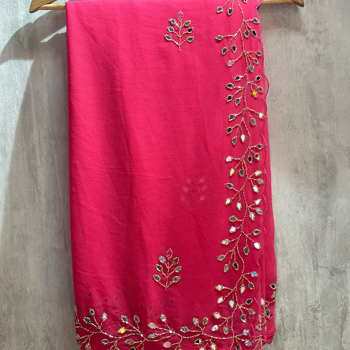 GEORGETTE HANDWORK SAREE - Dark Green