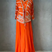 INDO FUSION HANDWORK PLAZO SET - Orange - 38