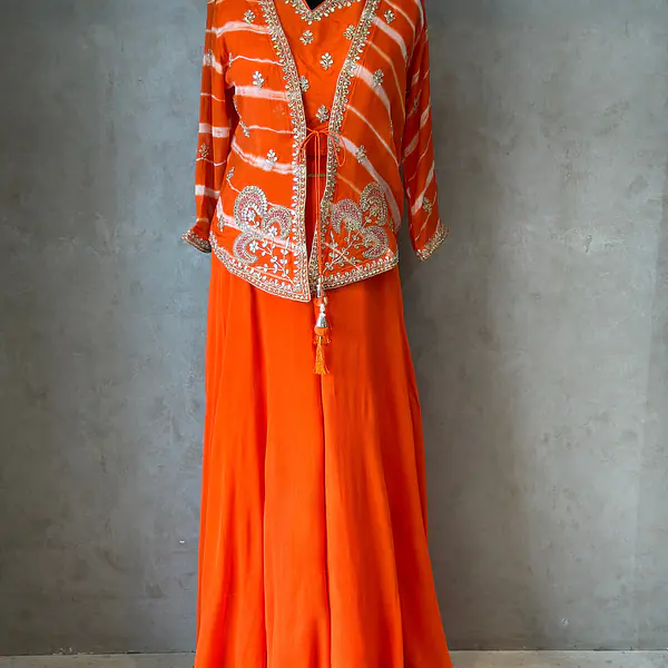 INDO FUSION HANDWORK PLAZO SET - Orange - 38