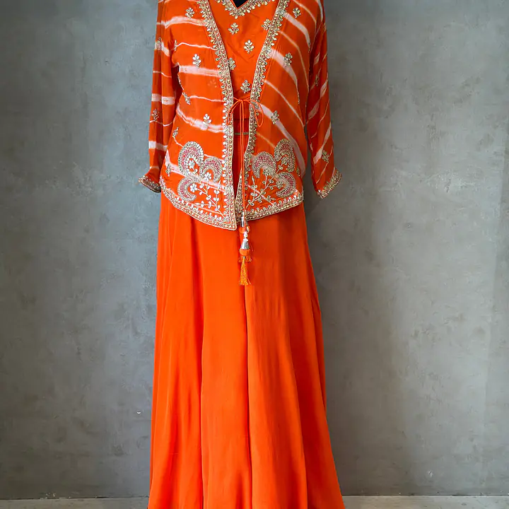 INDO FUSION HANDWORK PLAZO SET - Orange - 38