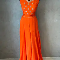 INDO FUSION HANDWORK PLAZO SET - Orange - 42