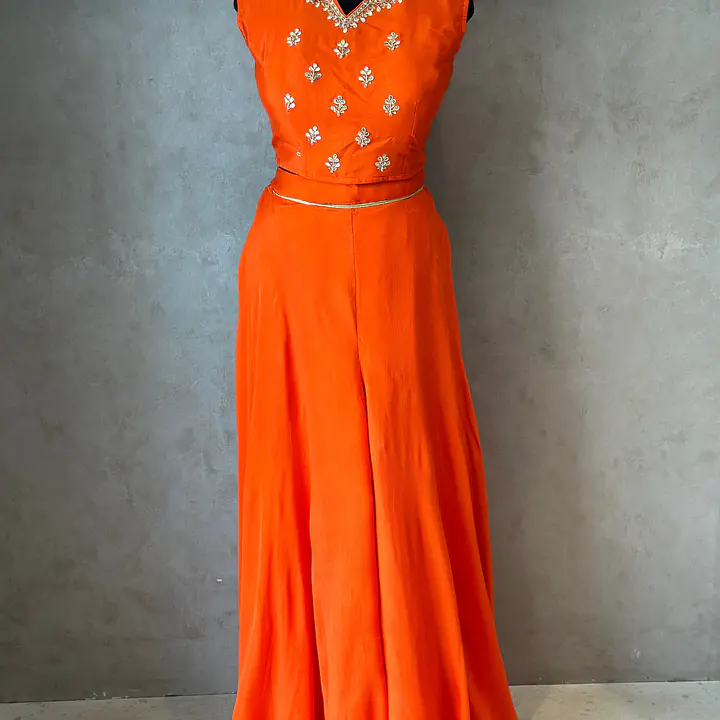 INDO FUSION HANDWORK PLAZO SET - Orange - 42