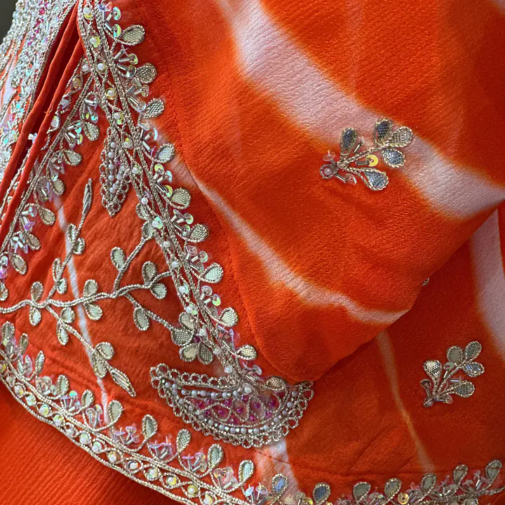INDO FUSION HANDWORK PLAZO SET - Orange - 44
