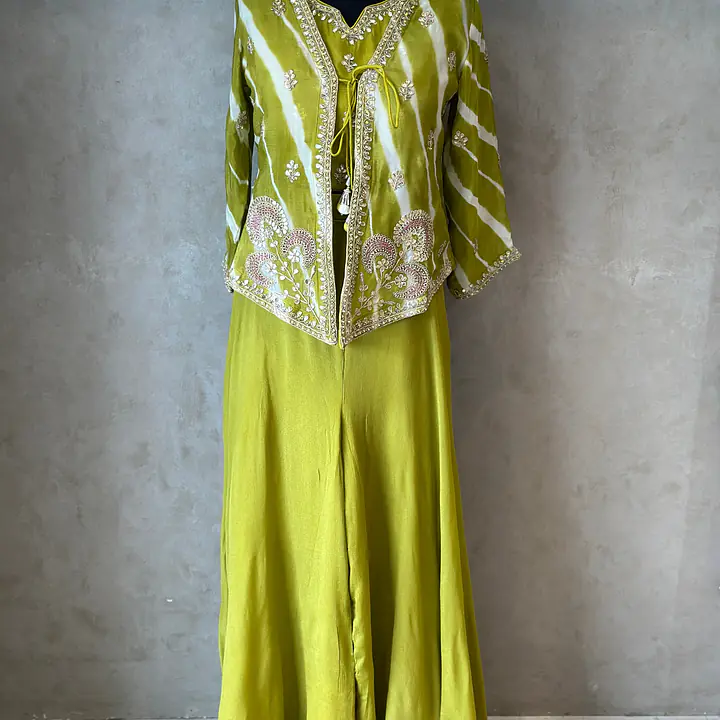 INDO FUSION HANDWORK PLAZO SET - Mehndi Green - 40